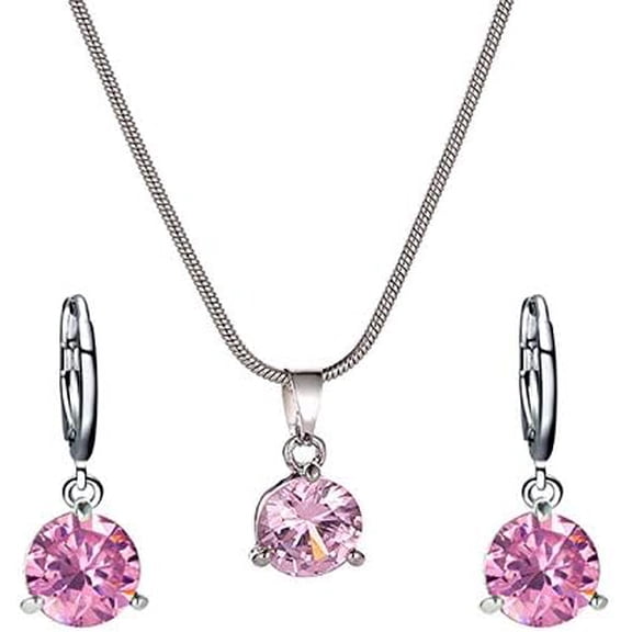 3Pcs Alloy Pave Cubic Zirconia Hoop Earrings & Pendant Necklace Set for Women Pink Jewelry Set Alloy Necklace Earrings Set for Valentine's Day Elegant Gifts DIY Personalized Jewelry