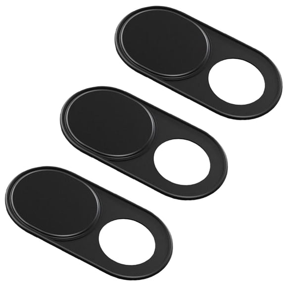 3Pcs Aluminum Alloy Self-Adhesive Webcam Covers Slide Camera Blockers For Mobile Phone Computer Laptop Oval Black 17.5x8.5x1mm