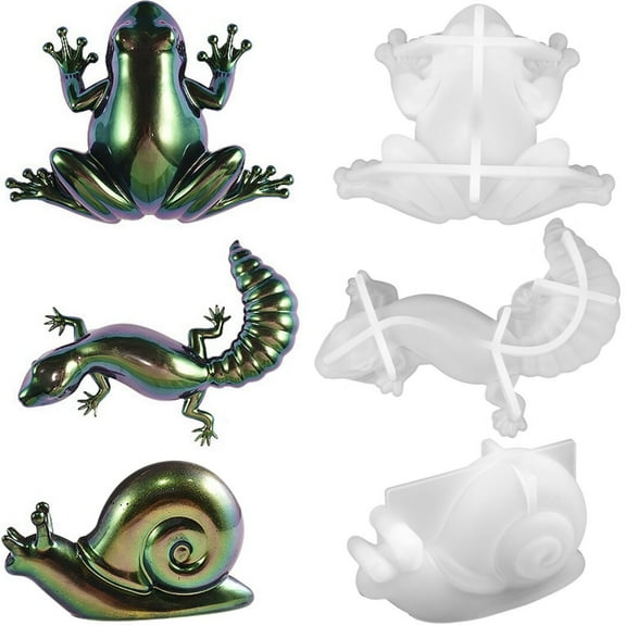 3Pcs Animal Silicone Molds, 3D Lifelike Snail Frog Lizard Shapes Resin Molds, Epoxy Resin Molds for DIY, Wall Desktop Cabinet Decor