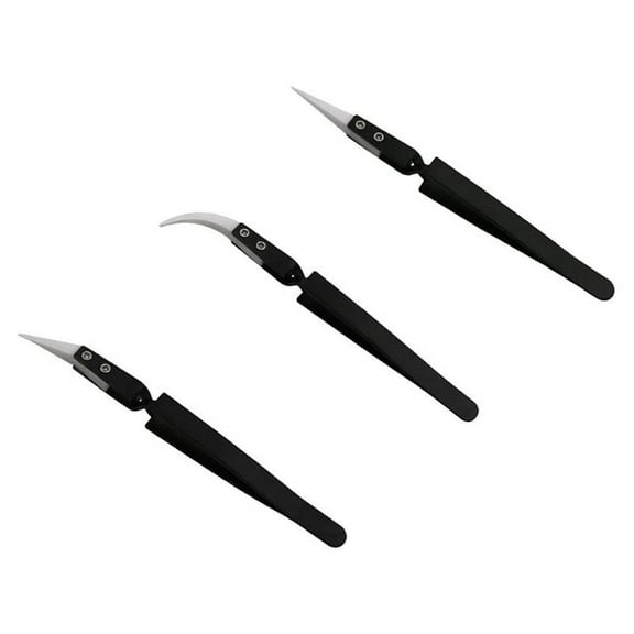 3Pcs Anti-Static Reverse Ceramic Tweezer IC SMD SMT Reverse Tweezers Heat 1000 Degree Hand Tools Black
