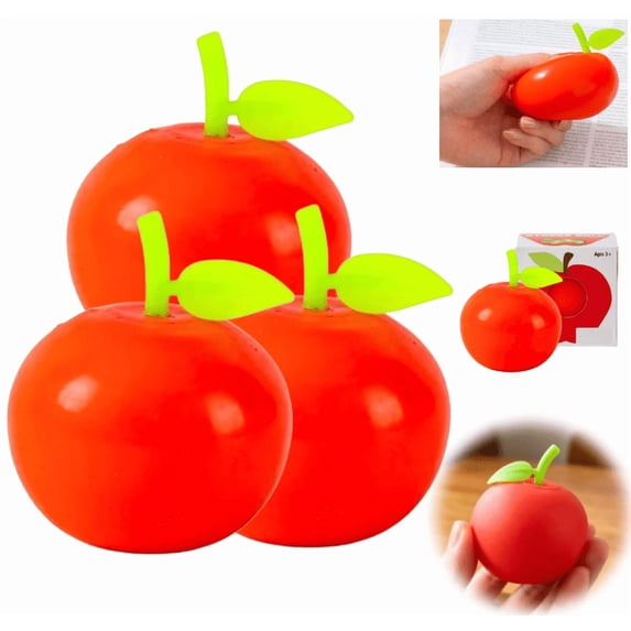 3Pcs Apple Shape Stress Ball, Slow Rising Apple Squeeze Toys for Office Anxiety Relief, Soft Squeeze Comfort