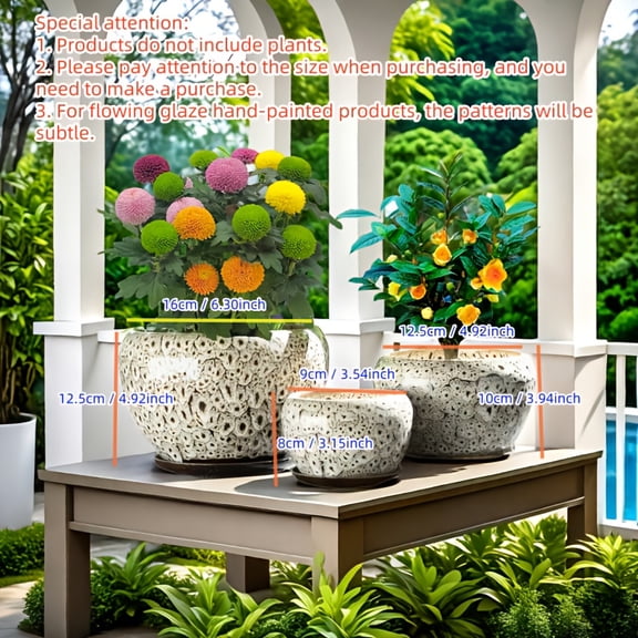 3Pcs Apple-Shaped Peacock Planters with Tray(Large/Medium/Small), Drainage Holes,Indoor/Outdoor Tabletop Planters for Herbs, Cacti & Flowers, Ideal for Balcony, Garden, Christmas & Thanksgiving Decor