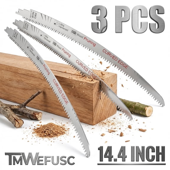 3Pcs Arc Edge Reciprocating Saw Blade 6TPI 14.4 Inch Chrome Vanadium Steel Wood Pruning Saw Blade for Cutting Wet and Dry Wood