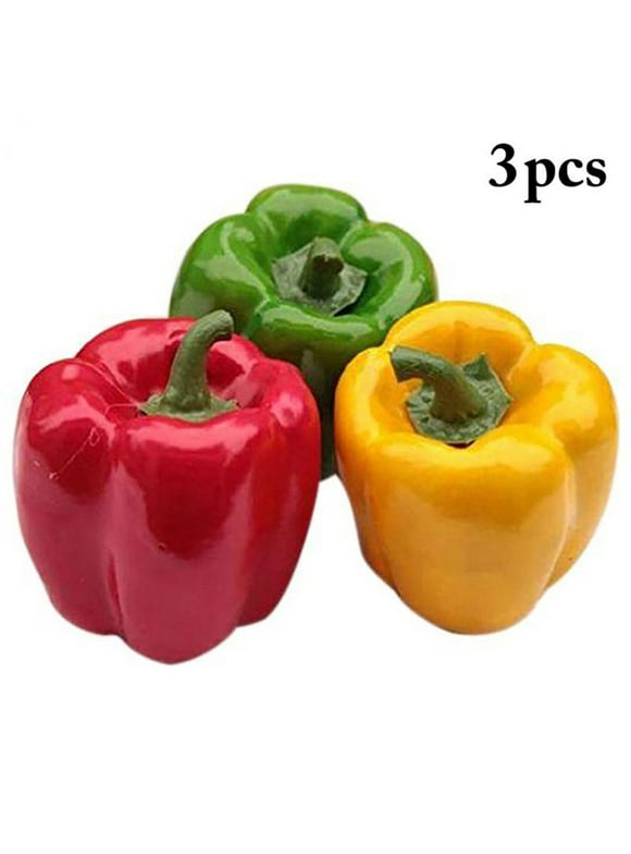 3Pcs Artificial Bell Peppers Fake Veggie Colorful Bell Peppers for Decoration, Decorative Vegetables, Red Green Yellow Bell Peppers