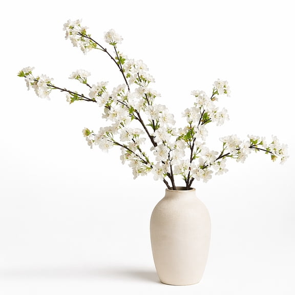 3Pcs Artificial Cherry Blossom Branches, Artificial Cherry Blossom Tree Stems, Fake Flower Stems Arrangement for Wedding Home DIY Decoration, Artificial Flowers, 42.13 Inch, White