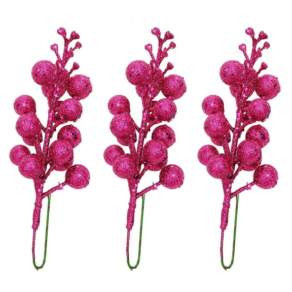 3Pcs Artificial Christmas Berry Tree Pine Branches Berry Stems Glitter Fake Berry Branch Christmas Decorations For Home New Year
