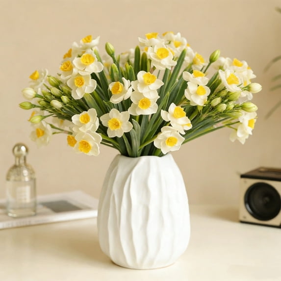 3Pcs Artificial Daffodil Flowers Daffodil Faux Spring Flowers Fake Silk Daffodil Flower Arrangement for Indoor Outdoor Home Wedding Decor (14.6in, White)