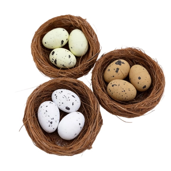 3Pcs Artificial Easter Bird Nest & Eggs - Resin Miniature Nesting Ornaments for Easter Micro Landscape, Spring Garden Decor, Tabletop Holiday Centerpiece & Party Decorations