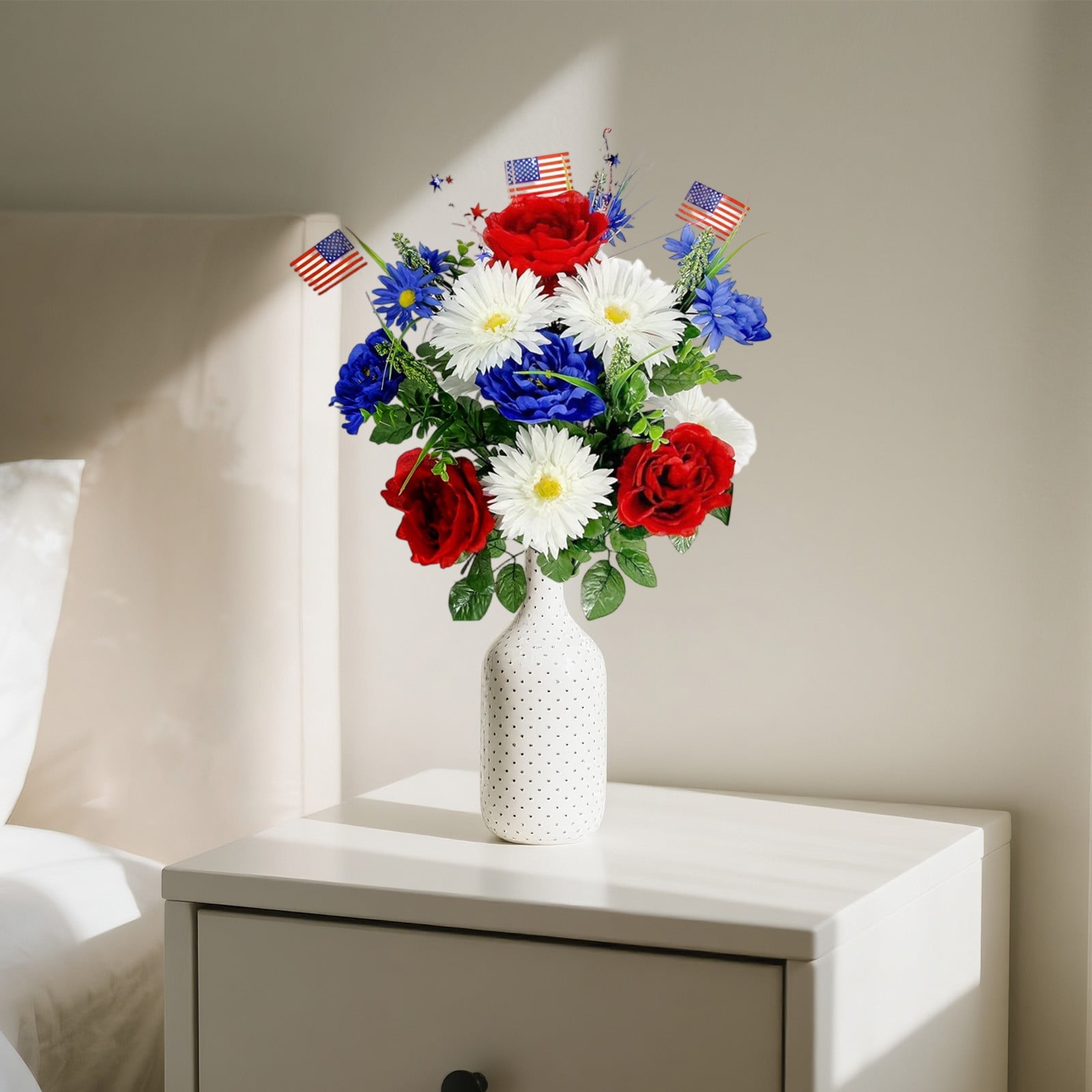 3Pcs Artificial Flowers Patriotic Memorial Bouquet Red White and Blue ...