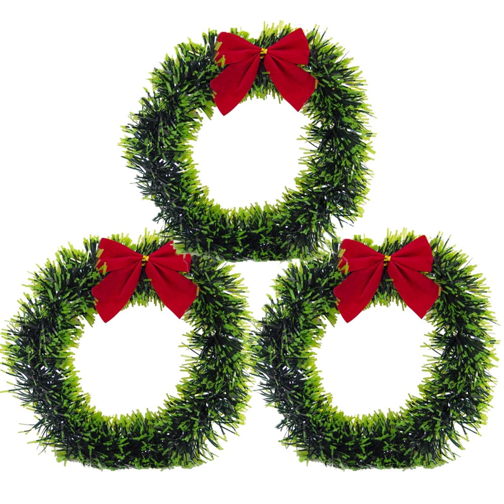 3Pcs Artificial Green Wreath 6" Front Door Wreath Outdoor Greenery