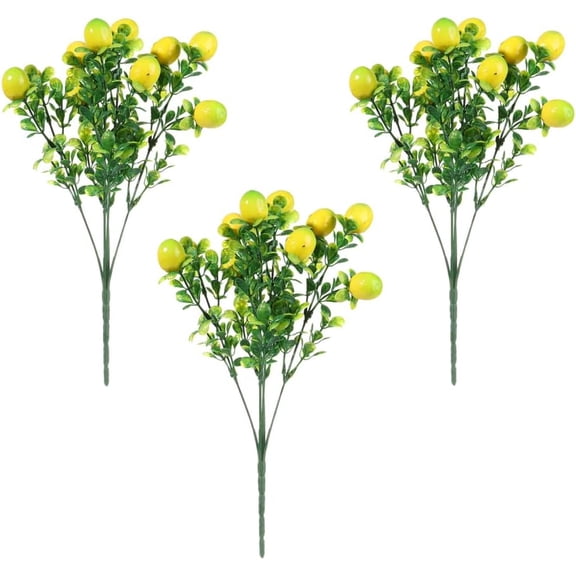 3Pcs Artificial Lemon Branch with Green Leaves Artificial Fruit Lemon Tree Greenery Decoration for Home Table Holiday Farmhouse Garden(14.17inch)