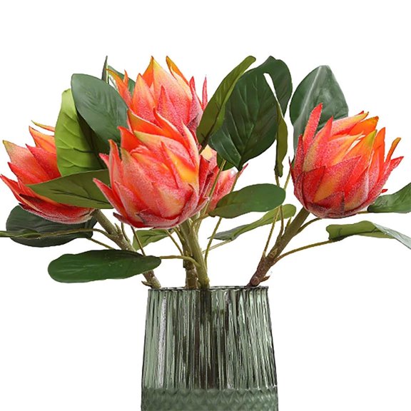 3Pcs Artificial Protea Cynaroides Flowers, Faux Orange Flower King Protea Fake Flowers for Home Office Wedding Party Table Centerpieces Decor (Orange)