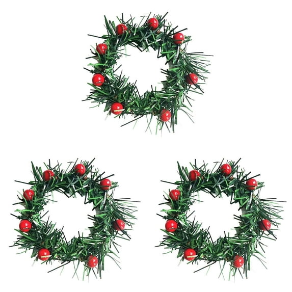 3Pcs Artificial Red Berry Candle Rings Wreath Pine Needle Red Berry Mini Christmas Wreaths,Holly Berry Candle Ring Small Artificial Red Berries Needles Wreath For Wedding Holiday Xmas Party Decor