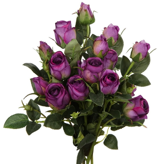 21" Long Artificial Silk Purple Rose Wedding Decor Bouquet 3 Count