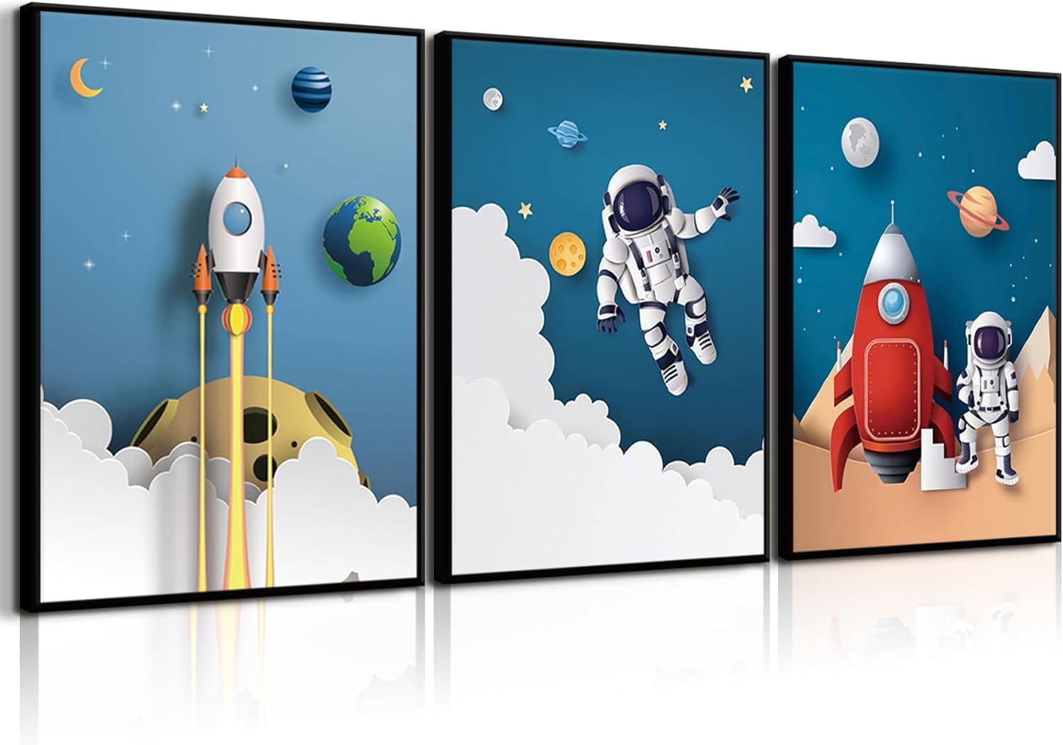 3Pcs Astronaut Canvas Wall Art Nursery Space Adventure Wall Decor ...