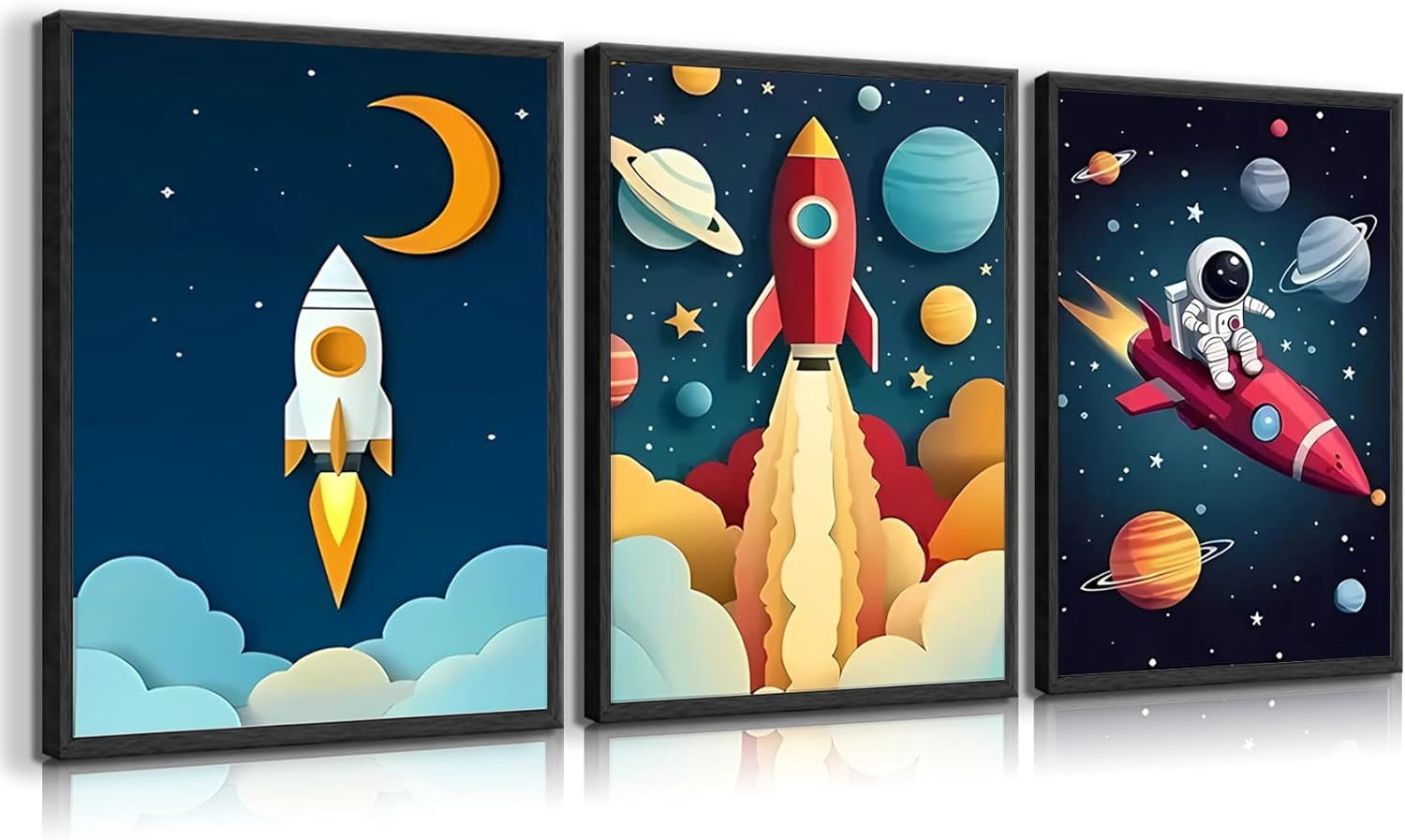 3Pcs Astronaut Wall Art Space Wall Art Toddler Boy Wall Decor Kids Room ...