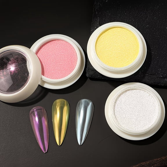 3Pcs Aurora Chrome Nail Powder Kit - Iridescent Magic Mirror for Gel Polish