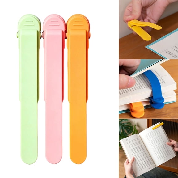3Pcs Automatic Silicone Bookmark Clips, Smart Page Keeper Book Markers, Reusable Silicone Page Holders, Reading Page Marking Clips for Novels, Textbooks, Documents, Office Reading Accessory, Macaron