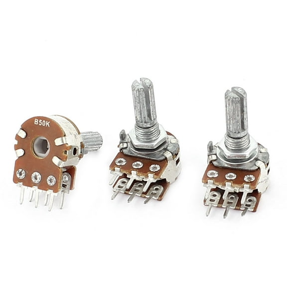 3Pcs B50K 50K Ohm 6mm Knurled Shaft Double Linear Adjustable Potentiometers