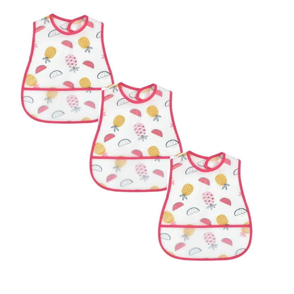 3Pcs Baby Bibs,Short Sleeve Bib for Toddler Baby Bib Boy and Girl Drooling and Teething Bibs Absorbent, Easy To Clean & Put On Baby Bibs for Eating Mess Saving Soft Fabric Apron for Play Dese(D)