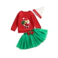 thumbnail image 1 of 3Pcs Baby Girls Christmas Outfits Long Sleeve Crewneck Sweatshirts Mesh Tutu Tulle Skirt Hat Set, 1 of 6