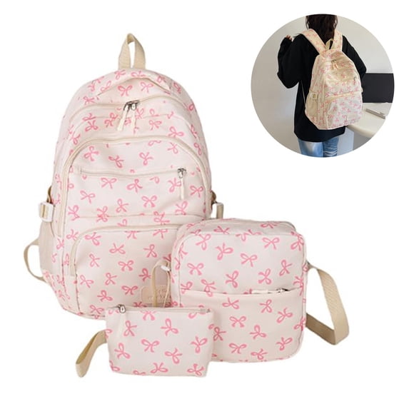 3Pcs Backpack For School Large Capacity Aesthetic School Backpack with Crossbody Bag & Pouch Water Resistant Casual Daypack for College Travel Daily Use