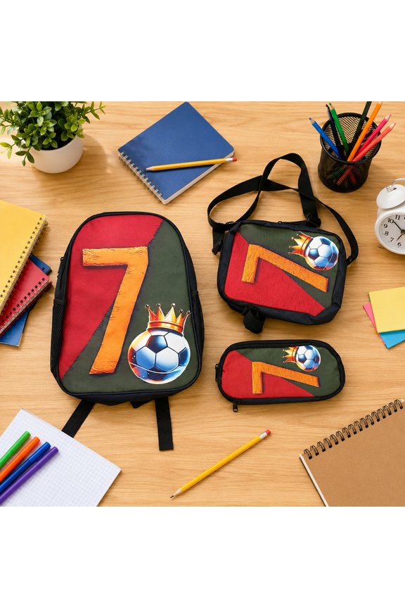 3Pcs Backpack Set, Sport Printed Travel Backpack with Crossbody Lunch Bag & Pencil Case, Large Capacity Lightweight Daypack for Sports Gym Travel Daily Commute
