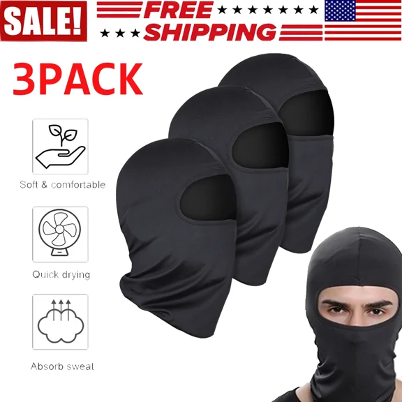 3Pcs Balaclava Full Face Mask Hat Uv Protection Outdoor Motorcycle Ski Unisex