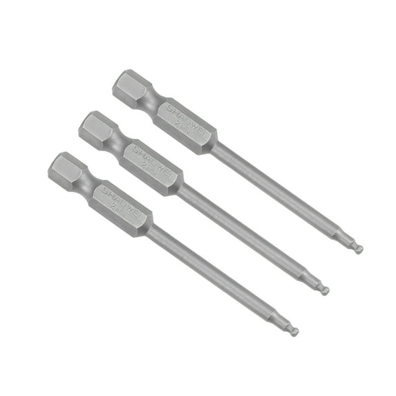 3Pcs Ball End Hex Bits 1/4 Inch Hex Shank 2.6 Inch Length Magnetic H2 Head Screwdriver S2 HRC58 Screw Driver Bit