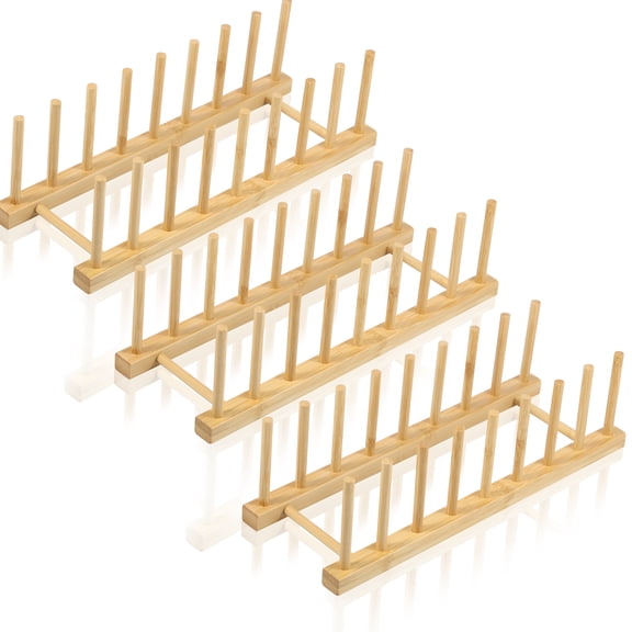3Pcs Bamboo Dish Dying Rack Durable Bamboo Plate Dish Rack Multifunctional Pot Lid Plate Organizer Holder Easy to Use Bowl and Plate Storage Rack Practical Dish Drainer Drying Rack for Home Kitchen