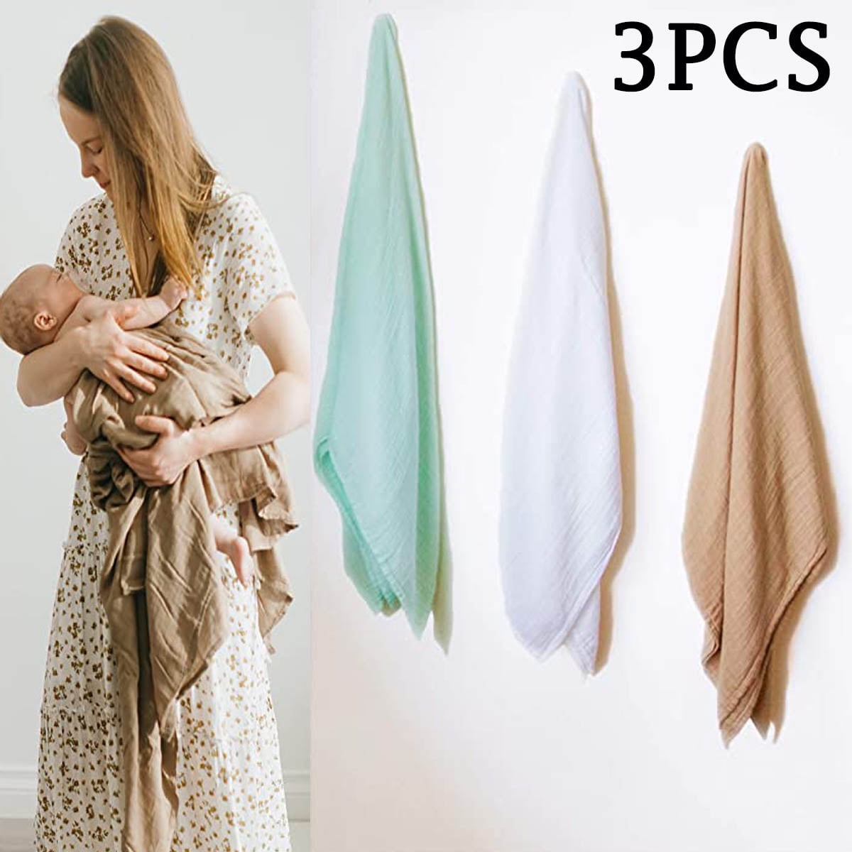 3Pcs Bamboo Muslin Baby Swaddle Blanket Soft Infant Comfortable and durable Walmart