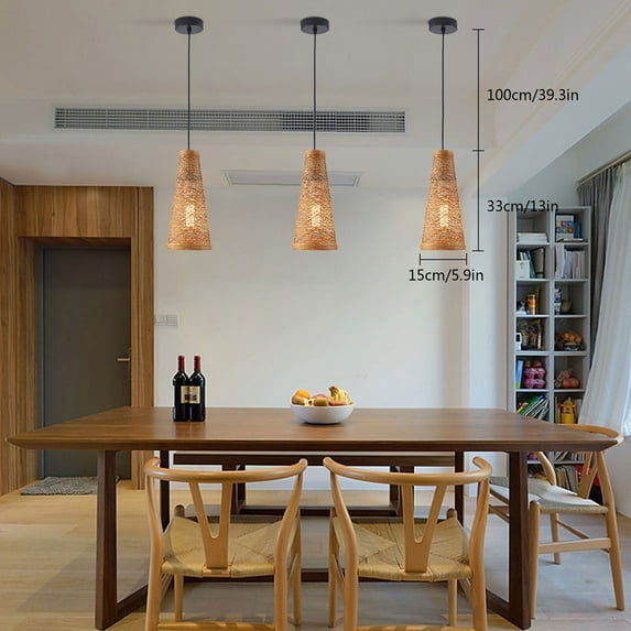 3Pcs Bamboo Wicker Rattan Shade Pendant Light Fixture Art Hanging Ceiling Lamp