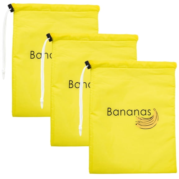 3Pcs Banana Bags with Drawstring, Reusable Washable Fruit Storage Keeper, Yellow