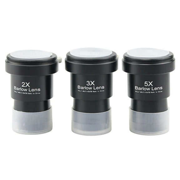 3Pcs Barlow Lens Set 2X, 3X, 5X, Black, Optical Glass, Green Coated, 1.25 Inch, for Telescope Viewing Astronomical Telescope