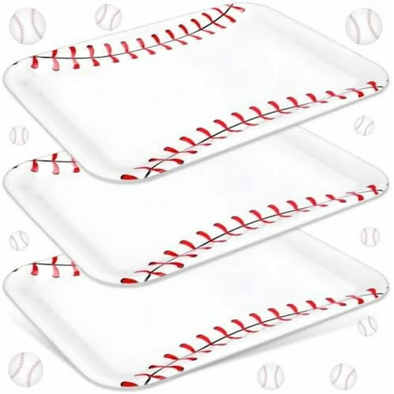 3Pcs Baseball Serving Trays Minimalist Baseball Print Platter Red White Serving Dish for Team Game Sport Birthday Party Decor$$Home Decor, Kitchen, & Other