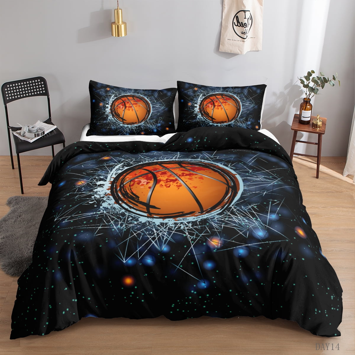3Pcs Basketball Duvet Cover Queen for Boys Girls Kids Basketball Court