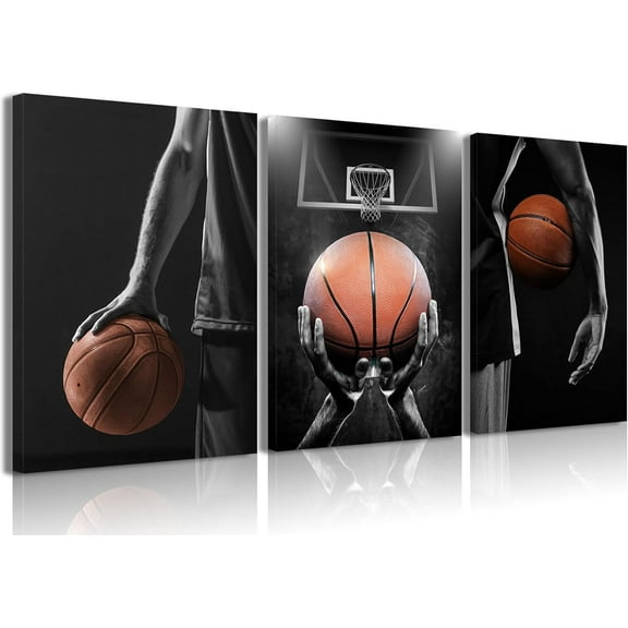 3Pcs Basketball Posters Black White Canvas Wall Art Pictures Prints for Mens Teen Boys Room Bedroom Dormitory Office Wall Decor 12x16in Und