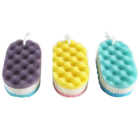 3Pcs Bathing Sponge Body Scrubbers Clean and Exfoliating Shower Bathing Tools Sponge with Hanging Rope for Women Men (Random Colo