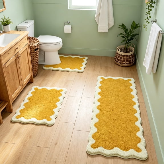3Pcs Bathroom Mat Set Faux Chenille, Absorbent Toilet Mat and Entry Door Mat, Soft Non-Slip Floor Carpet for Bathroom, Kitchen, Bedroom, Washable Rugs