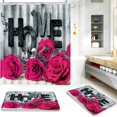 thumbnail image 1 of 3Pcs Bathroom Sets Red Rose Shower Curtain Sets with Rugs Incl 71'' x 71'' Waterproof Polyester Shower Curtain with 12 Hooks 2Pcs 30'' x 18'' Non Slip Bath Mats for Bath Decor, 1 of 1
