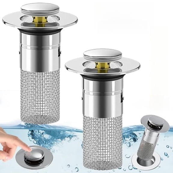 2Pcs Bathroom Sink Stopper Hair Catcher, Pop-up Sink Drain Strainer with Removable Stainless Steel Strainer Basket Hair Catcher, Bathroom Sink Strainer for Bathroom Sink Stopper Replacement