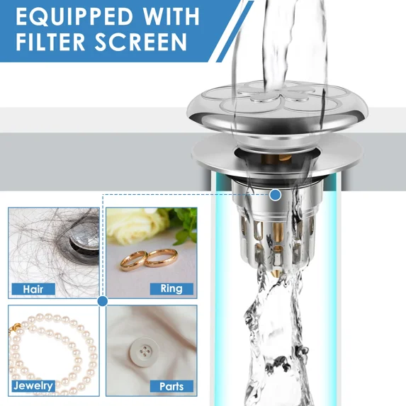 3Pcs Bathroom Sink Stopper With Drain Hole Pop Up Sink Drain Stopper Qisdw`