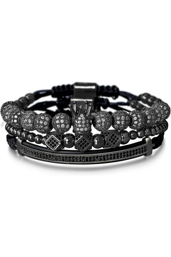 3Pcs Luxury Glamour Royal Stacking Beaded Bracelet Set - Unisex Luxury Gift