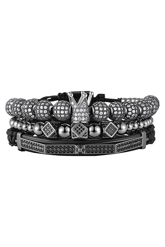 3Pcs Luxury Glamour Royal Stacking Beaded Bracelet Set - Unisex Luxury Gift