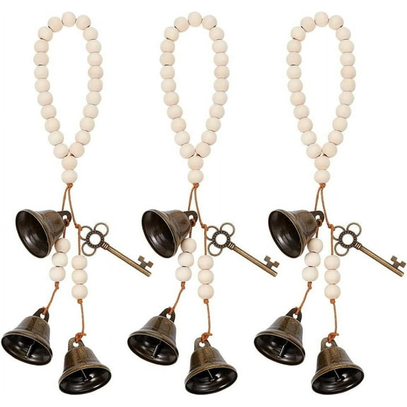 3Pcs Bells Protection for Door Knob Floral White Bells Bells Door Knob Hanger Pagan Bell Decor Wood Beads Magic Keys Bells for Witchy Room Home Decor Present