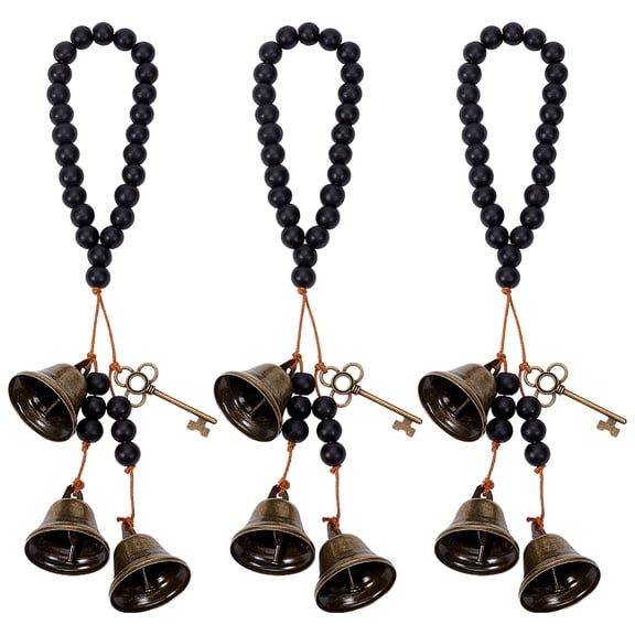 3Pcs Bells Protection for Door Knob Black Bells Bells Door Knob Hanger Pagan Bell Decor Wood Beads Magic Keys Bells for Room Home Decor Witchy