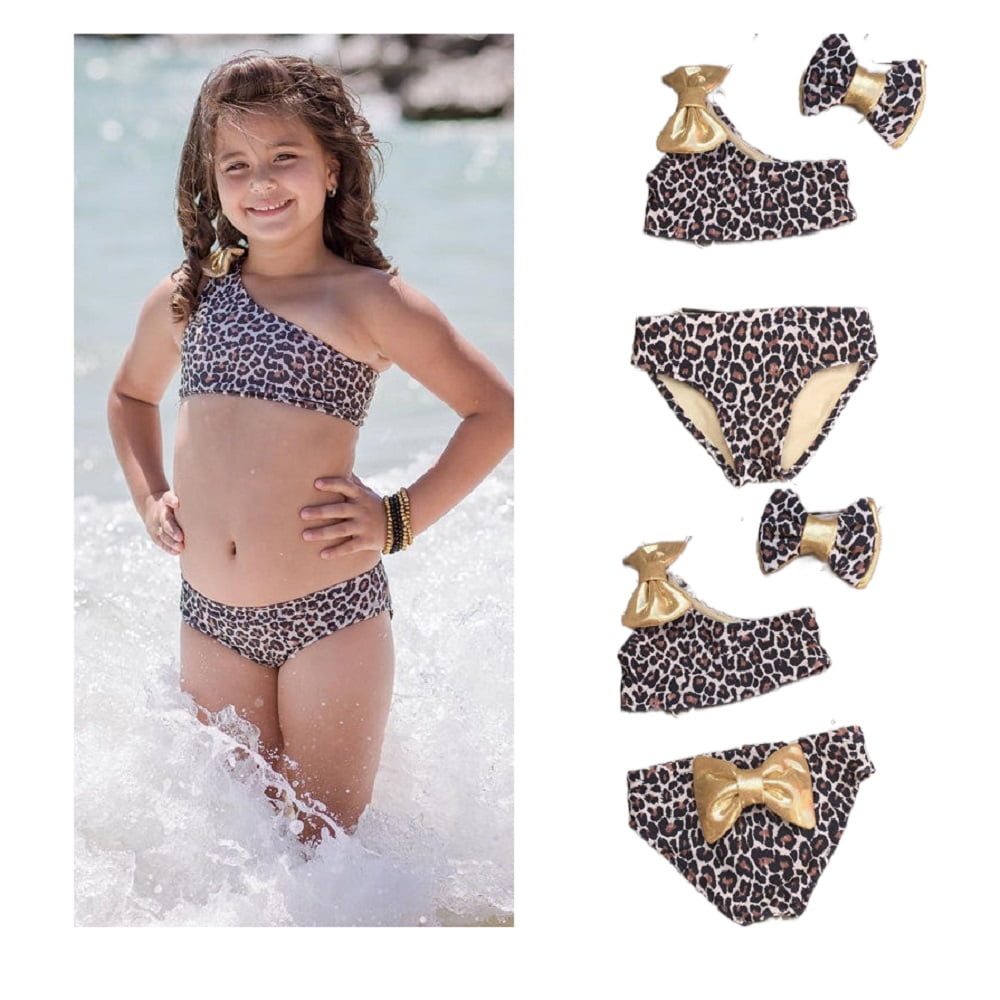 Junior Swimsuit Top Swim Suit with Shorts Set Padded Bikini Lady Swimsuit  Solid Color Bra Women Beach Swimwear Push-Up Swimwears Tankinis Set Leopard