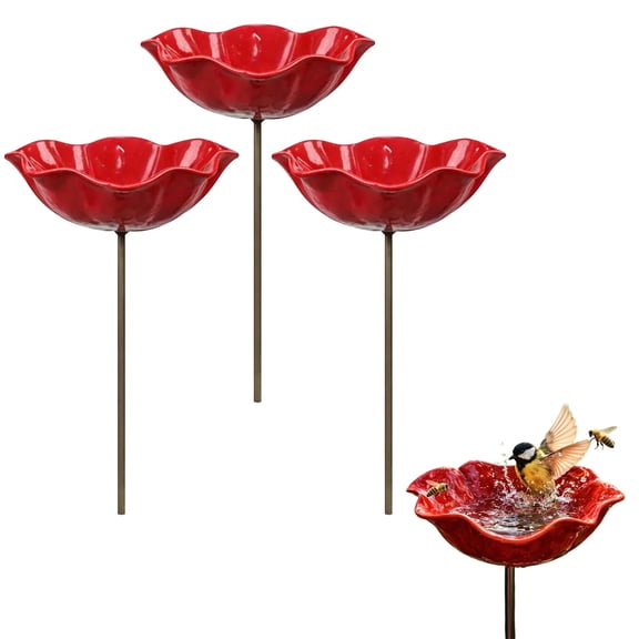 3Pcs Bird Bath Garden Stakes Decorative Bee Bath Small Bird Bath Bee Watering Station Pollinator Watering Station Garden Art