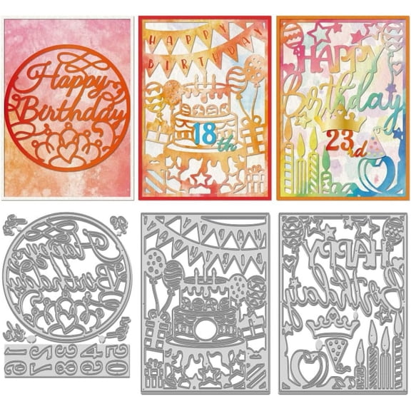 3Pcs Birthday Cake Number Blessing Cutting Dies Cut Stencils Happy Birthday Frame Templated Embossing Die Cuts Set for Birthday Cards Birthday Theme Die Cut Cutting Dies for Photo Album Decor