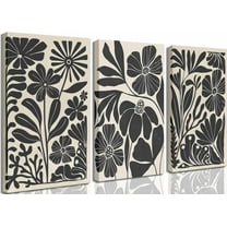 3Pcs Black Abstract Floral Canvas Wall art Mid Century Modern Retro Flower Botanical Painting Pictures Wall Decor Boho Minimalist Poster Print for Farmhouse Bedroom Living Room Und